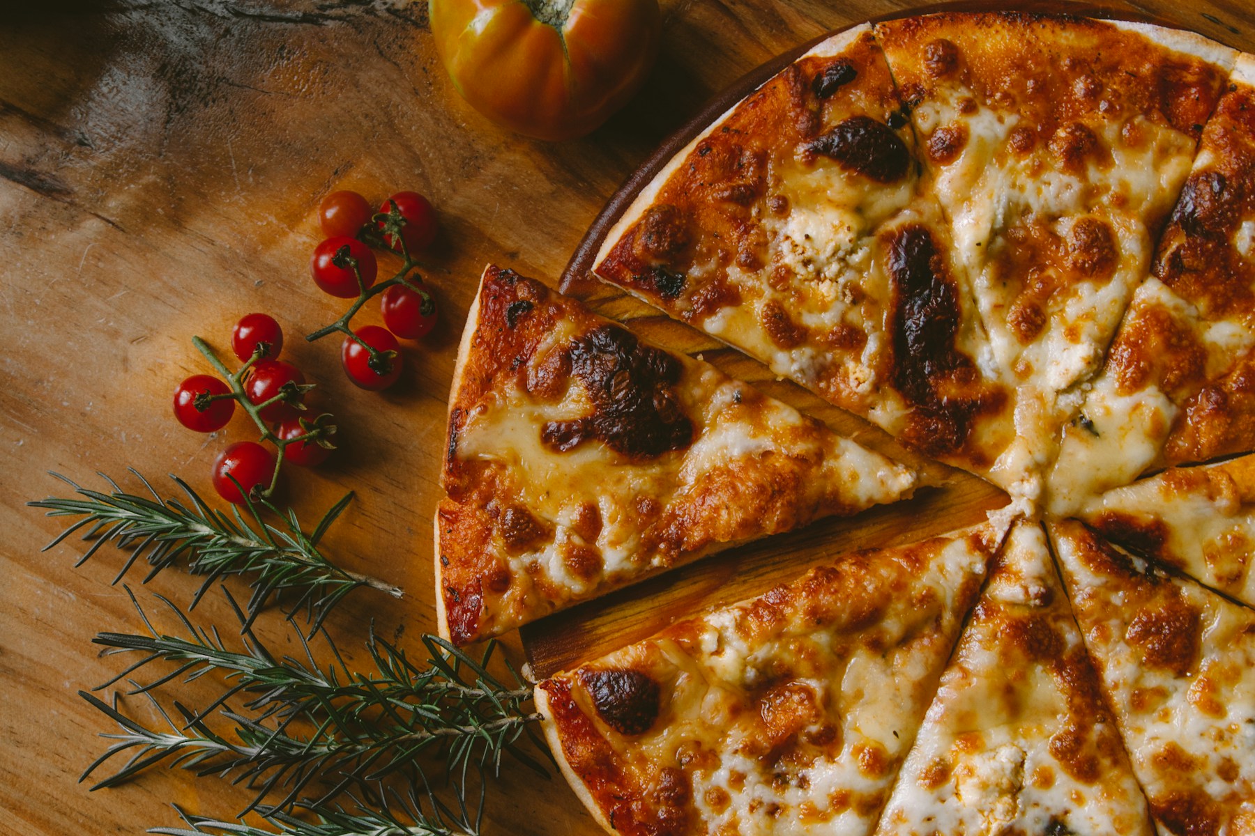 Illustrative freshly baked pizza with golden crust and melted cheese